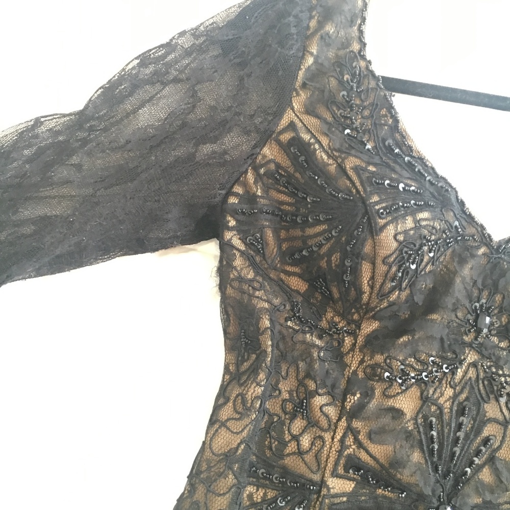Sue Wong Black /Champagne Lace Cocktail Dress - Picture 4 of 8